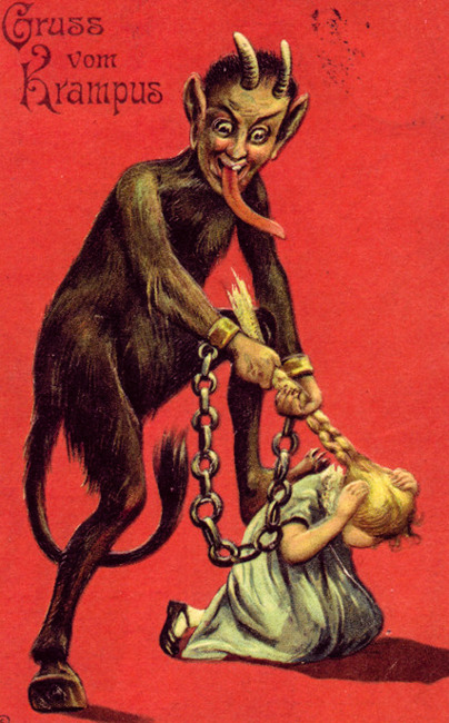 theplaidzebra:   Why North America needs Krampus, the Christmas devil who drowns children  He’s a black furry goat demon who throws duffle bags of kids into rivers and chills out with Santa Claus. What’s not to love? Krampus, a horned, pointy-tongued