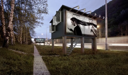 mymodernmet:  In an effort to provide homeless people with an innovative shelter option for living and sleeping, the Slovakian firm DesignDevelop created the Gregory Project as a way to offer alternative living spaces that also function as billboard