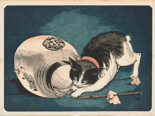 nobrashfestivity:  Kobayashi Kiyochika 小林清親, Cat with a Lantern  Publisher: Matsuki Heikic
