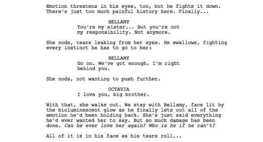 Second up, we have Octavia and Bellamy’s emotional scene in the cave.