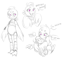 dogrot:  some harmless/unpossessed AU chica doodles birthday parties are her favorite and so are hugs