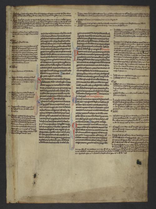 LJS 35 Manuscript leaves from a canon law textThis manuscript contains 2 leaves used as pastedowns f