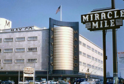 artdecoandartnouveau:  May Co Wilshire Blvd early years 1940’s A grand design very futuristic Wilshire Blvd &amp; Fairfax Ave Los Angeles (by Patricksmercy) 