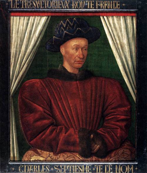 jean-fouquet: Portrait of Charles VII, King of France, 1445, Jean FouquetMedium: oil,panel
