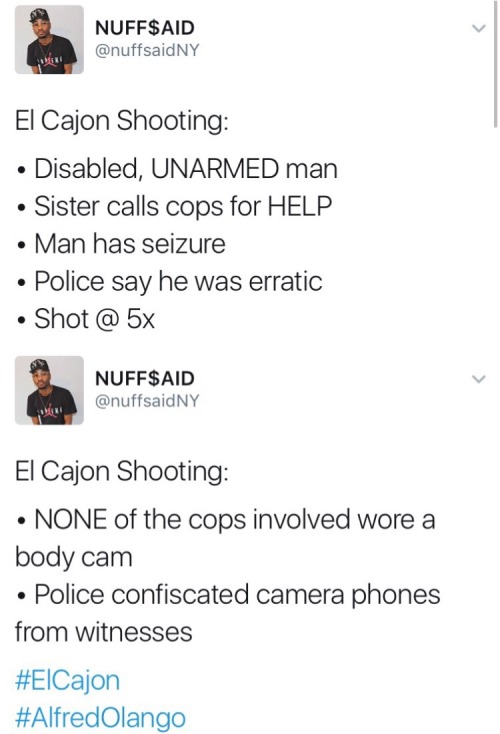 krxs100:  !!!!! IN CASE YOU HAVEN’T HEARD YET !!!!!  Alfred Olango: US Police Kill Mentally ill Black Man While Having A Seizure Unarmed African-American tasered and shot dead by police after his sister called officers for help.  Jeff Davis, the  El