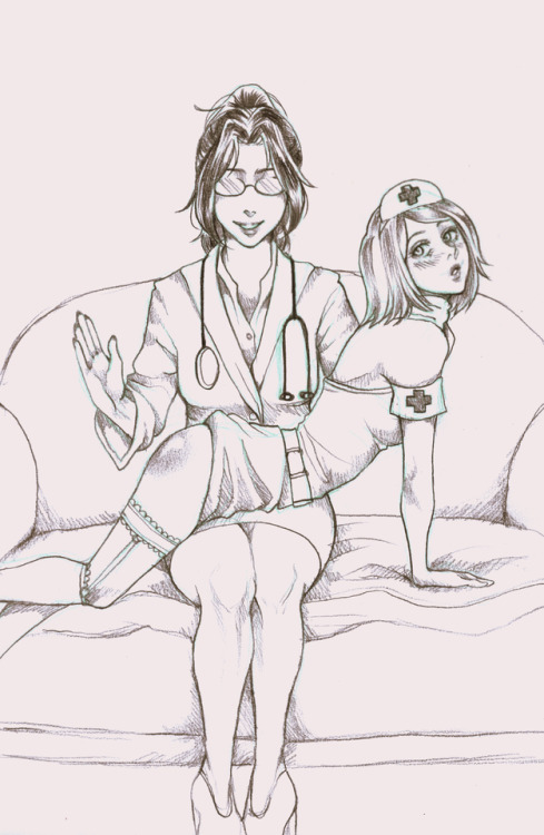 renoidan-sketchbook: Hanji and Petra (Doctor x nurse AU)