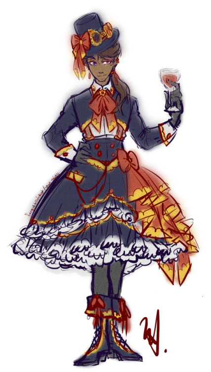 Sometimes you have to draw your dapper steampunk scientist OC in a dress. Maybe he&rsquo;s going to 