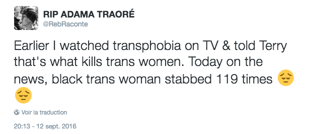 munakwin:nudepumps:sourcedumal:A black trans woman was literally stabbed 119 times