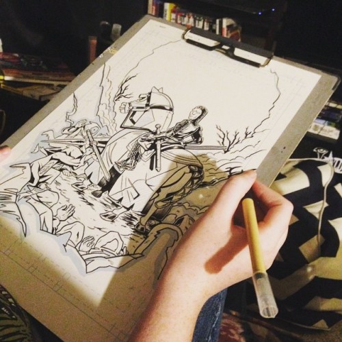 sayunclecomics: The future is now. Watching Lin inking a page for Balst! I get to color this later #