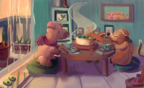 Lunar New Year 2019 meal - Year of the Pig illustrationPrevious years I had painted character design