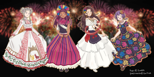 Self indulgent Black Eagle girls wearing traditional Mexico dresses!! :^D happy independence day!! 