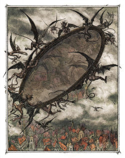 art-mirrors-art:  Boris Diodorov - Little Demons Carry the Troll’s Mirror, illustration for Hans Christian Andersen’s ‘The Snow Queen’ (1998) 