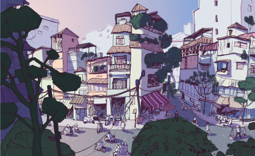 Hanoi, Vietnam - Old Quarter / drawn on location, colored digitally.Prints available here