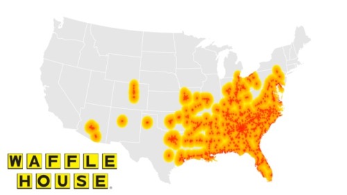 softboycollective: mapsontheweb: Distribution of Waffle Houses in the US. Habitable zone Shit maybe 