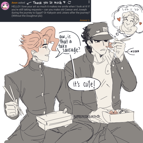 supremecatlord:    request #7  i always think of what theyd be like if kak had survived, bc he had just transferred to jotaro’s school so they were kinda “forced” to see e/o, while abdul, joseph and polnareff had no reason to stay in japan lolol