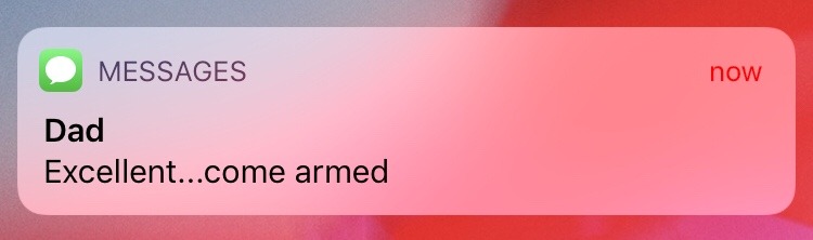 glumshoe: my dad’s reply when I said I’d be there for dinner tomorrow  