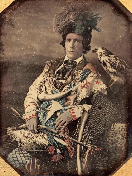 chubachus:  Hand-colored daguerreotype portrait of a man named Philip Doughtery dressed in a mountai