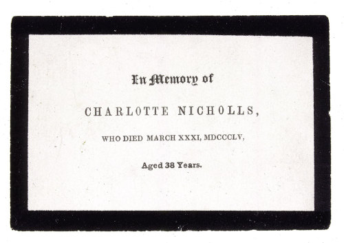 gnossienne:Memorial card for Charlotte Brontë (1855)
