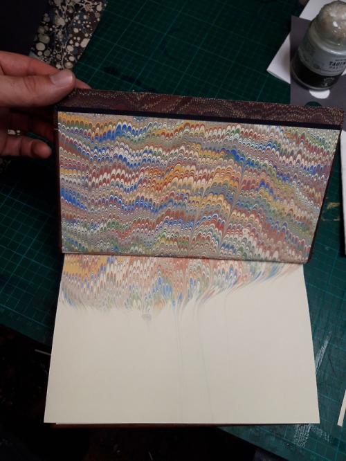 Hand marbled paper; I use a lot of specialist papers in my work. This marbled pattern is called a Comb Effect. You may notice that this example shows a flawed incomplete pattern but I rather liked it. I have used it here as a graphic device as it...