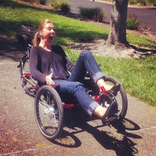 spincyclz: Amee is mildly excited, riding our ICE Sprint FS recumbent trike for the first time :) (a