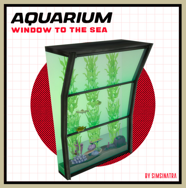 Aquarium Window to the Sea
 1 file. 9 Swatches. Needs Dine Out.  Hi everyone!!
After being away for a long time, I’m planning in keep learning and doing stuff for the sims. So now I bring to you an aquarium that is inspired by the windows in Bioshock, kinda to make your sims feel like they’re living under the sea.

I’m grateful with all the people who kept sharing and downloading my cc  even when I was away, it means a lot to me.Download without ads ↓Simfileshare #sims4 cc#ts4#ts4cc#download#build/buy#aquarium#decoration#fishtank#simsinatra