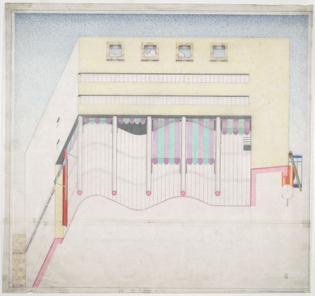 James Stirling, drawings of the Staatsgalerie Stuttgart, 1978. Germany. Graphite and color pencil on