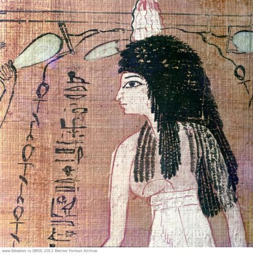 A detail of a vignette from the Book of the Dead of Lady Cheritwebeshet showing a purification scene