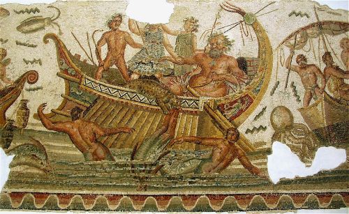 Detail from Neptune and the Pirates (260 AD), mosaic from wealthy family’s villa at Thugga (Dougga) 