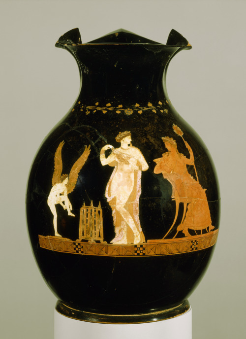 drakontomalloi:Anonymous Greek artist - An oenochoe with the wife of the King Archon of Athens takin