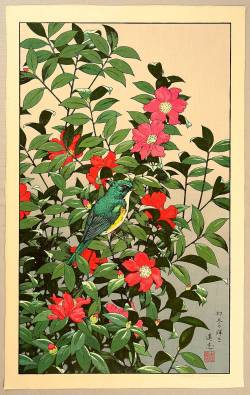 sumi-no-neko:    Tōshi Yoshida 吉田 遠志 (1911 – 1995)     Camellia and Bird  