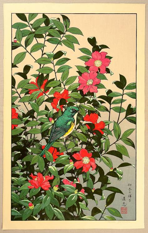 sumi-no-neko:Tōshi Yoshida 吉田 遠志 (1911 – 1995) Camellia and Bird