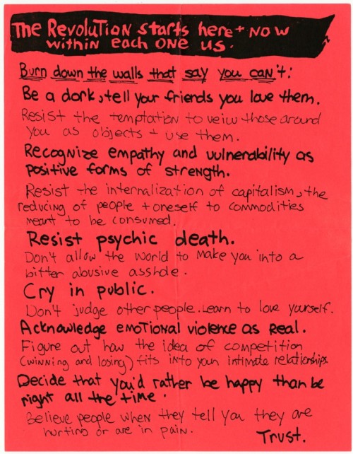 theparisreview:“This flyer, a pre–Riot Grrrl ‘manifesto’ that was later repurposed for the minizine 