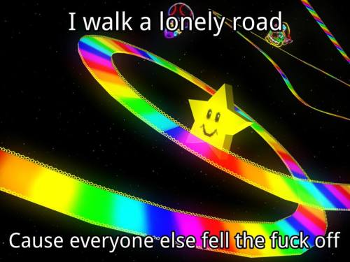 cheekypancake:
“ I don’t know why but any meme with Rainbow Road gets an A+ in my book
”