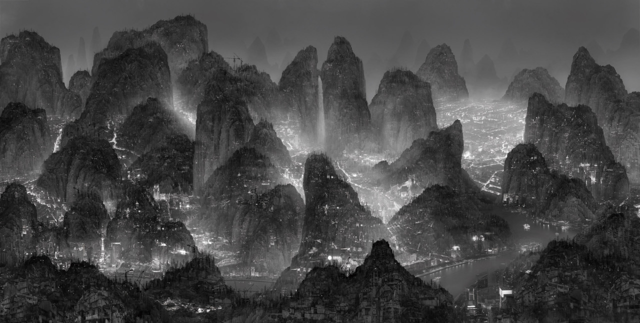 photojojo:  In Yang Yongliang’s 2012 series Moonlight, the Chinese artist constructs