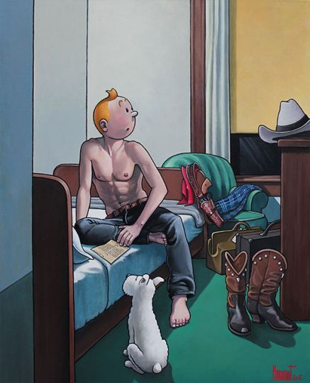French artist Xavier Marabout reimagines Tin-Tin in the world of Edward Hopper.