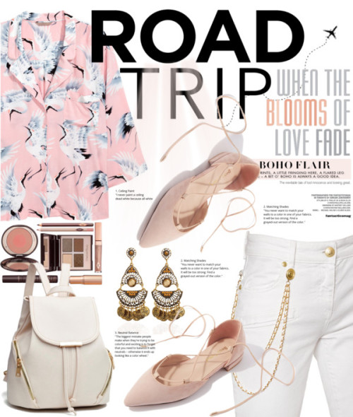 Road trip : light pink by ane-56 featuring a white bag ❤ liked on PolyvoreH M light pink blouse, 56 