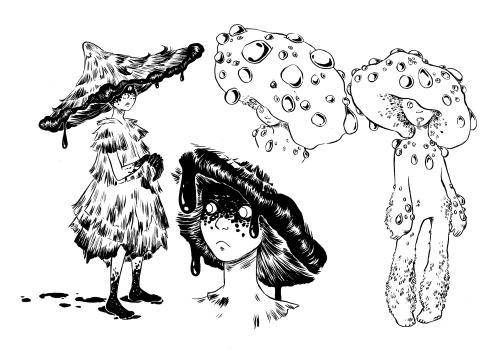 I Drew Some Shroomsonas For MayShroom! These Are A Shaggy Inkcap And A Bleeding Tooth, Both Found In