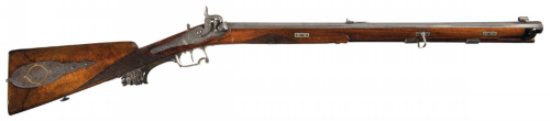 Ornately engraved percussion German Jaeger rifle by W. Maschek, mid 19th century.