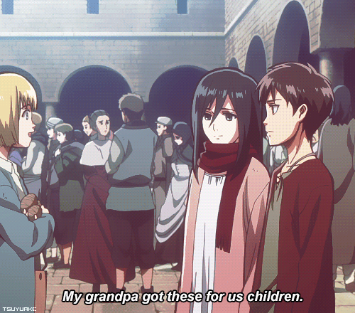 hershey-eremins:  Mikasa’s facial expression: Armin you so nice omg thank you Armin’s