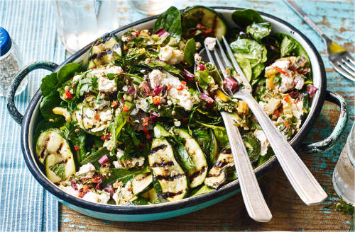 Baked feta with charred courgettes