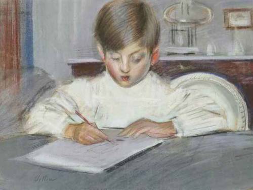 The drawing lesson. Paul-César Helleu (French, 1859-1927). Pastel.Helleu was commissioned in 1884 to
