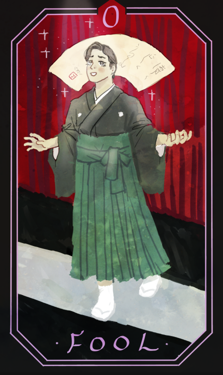 lunarharp: first four cards in my takarazuka tarot project!THE FOOL - 初舞台性/debuting performerthe inn