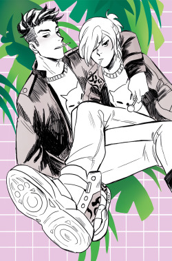nami-illu:Fashion Amigos! I wanted to doodle some Otabek and Yurio warm ups before work and ended up doing lineart °7°