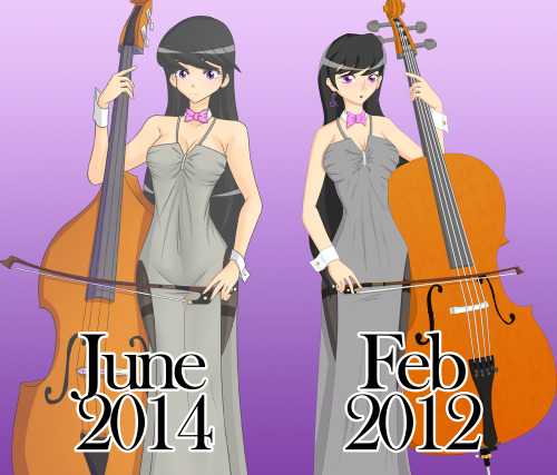 For those who haven’t seen my earlier works and don’t realize I ripped off my own dress design. I think I actually got worst at drawing a cello (to be fair, in my newer one I drew her with a double bass instead).