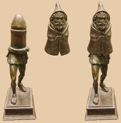 finjigoga:Bronze statuette of the Roman fertility god Priapus, made in two parts