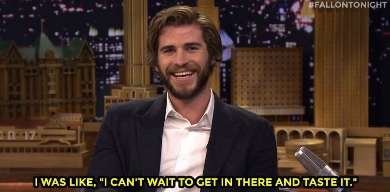 fallontonight:  Liam Hemsworth weighs in on his Mockingjay kissing scenes with J-Law!