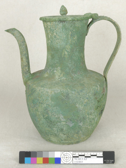 Dated c. 12th-3th century, this Goryeo Dynasty Korean pitcher, or ewer, is made of bronze. Many Gory