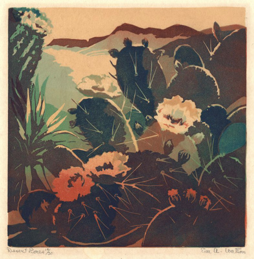 geritsel:Eva Auld Watson - Desert Roses, color linocut, c. 1925