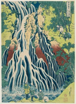 ochyming:  Katsushika Hokusai  The Falling Mist Waterfall at Mount Kurokami