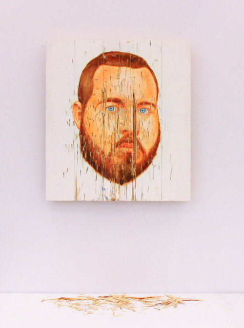 A Hailoil on wood, splinters from axe damage36" x 40"2015Brian Donnelly | Facebook | Twitt